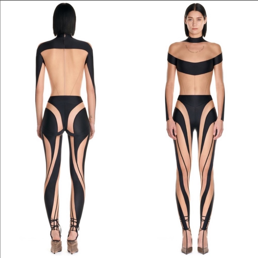 Mugler Paneled Mesh and Jersey Legging - Size 42